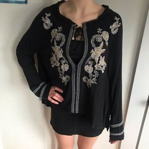 Free people long sleeve embroidered top